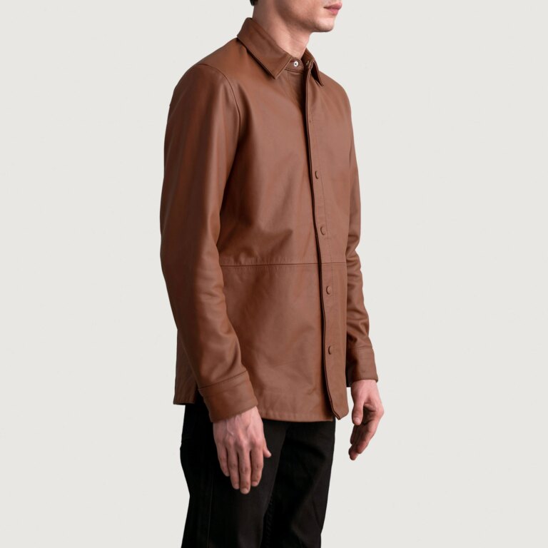 Mens Haven Matte Brown Leather Shirt Side Pose-3-1724082177593